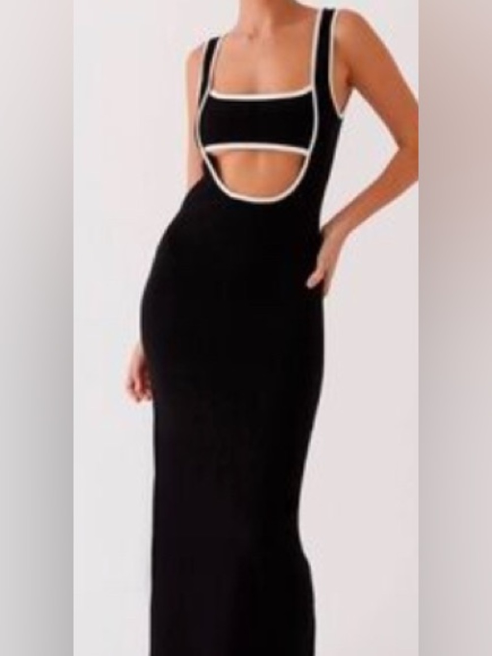 Peppermayo Black Maxi Knit Dress with White Trim